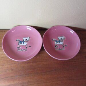 petrageous designs pink "meow" cat bowl saucer set of 2 (w3761)